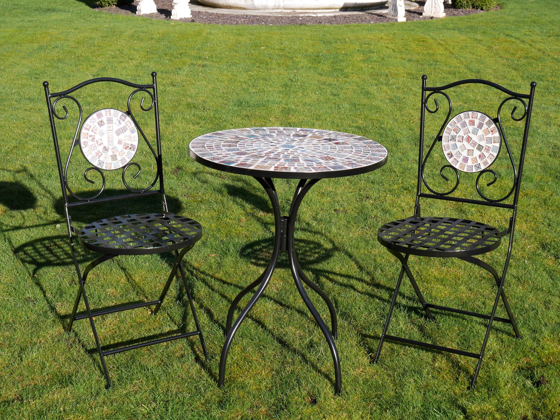 Outdoor Mosaic Table Two Chair Bistro Set – Tang1