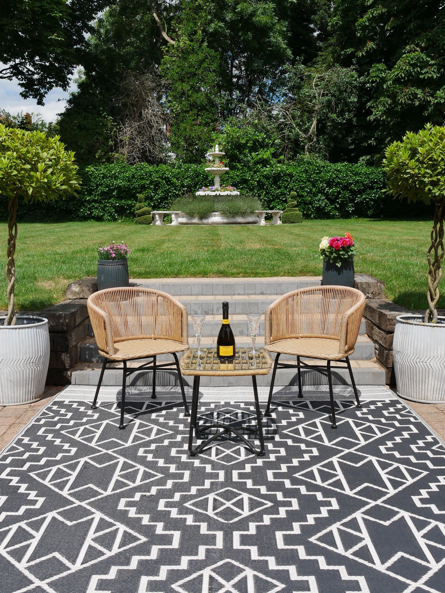 Outdoor Rattan Table & Two Chairs