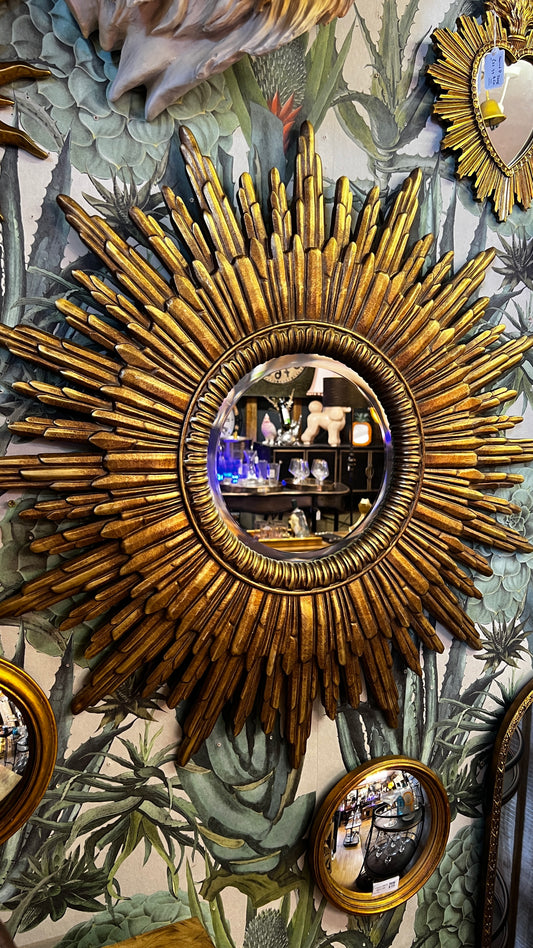 Antiqued Gold Finish Sun Mirror