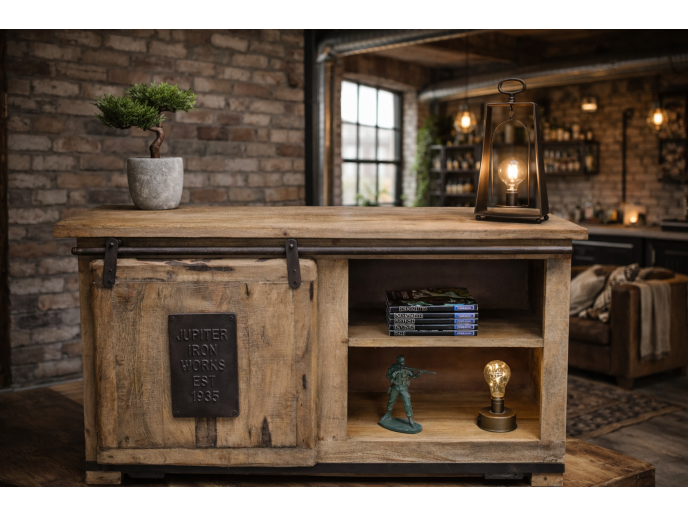 Industrial Media Cabinet Small Sliding Door