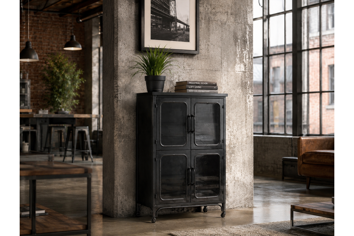 Industrial Cabinet with Glass Doors