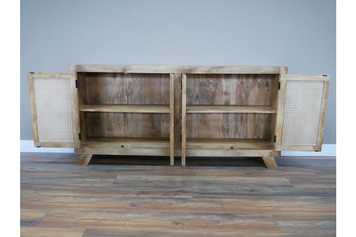 Large Industrial Sideboard with Metal Rattan Design