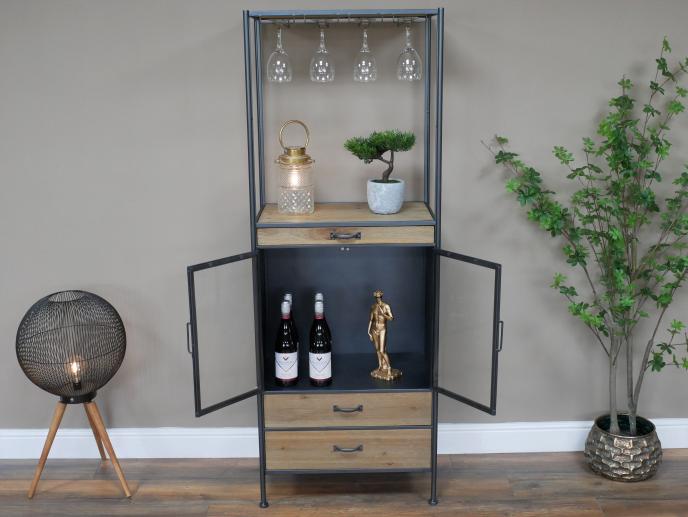 Black Industrial Wine Cabinet