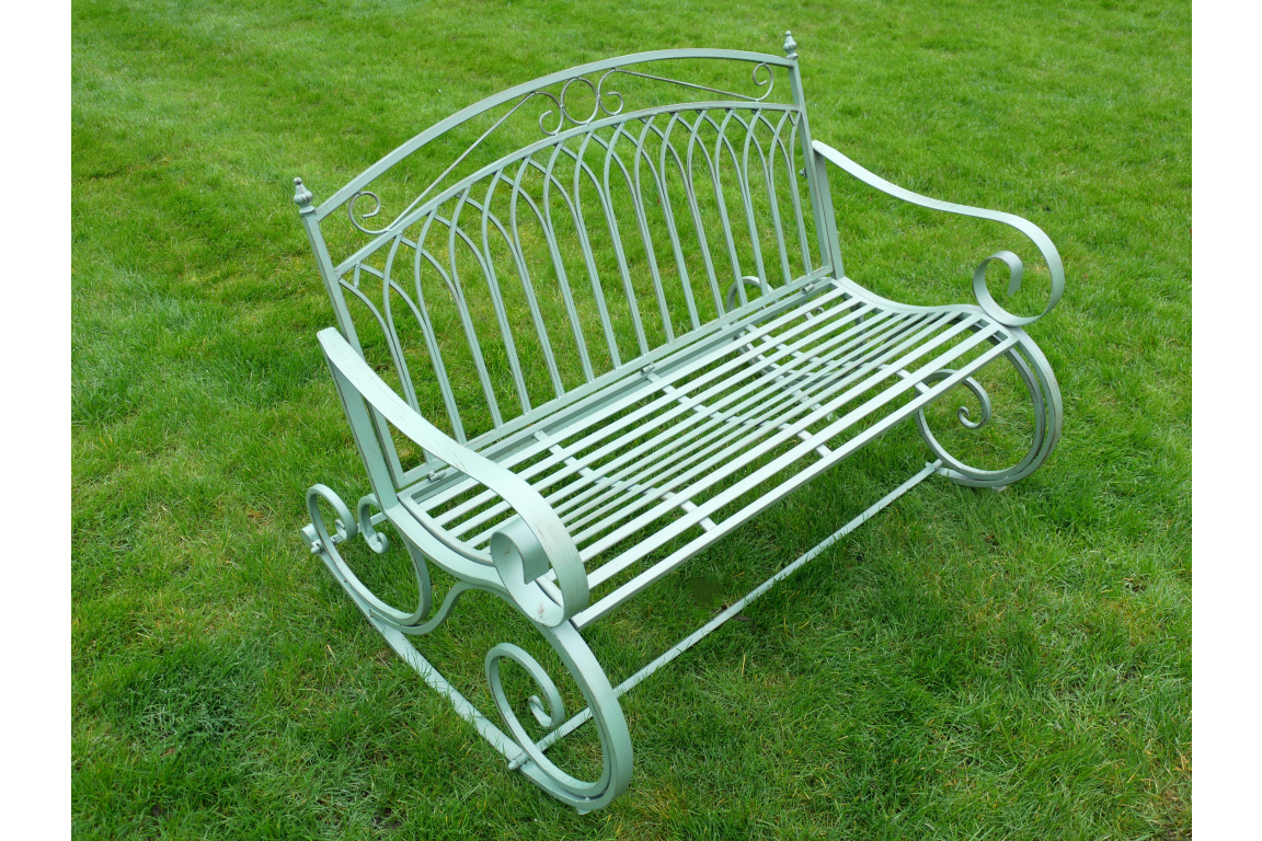 Outdoor Green Metal Rocking Bench