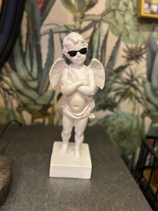 White "Too Cool" Cherub Figure on Base