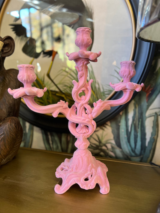 Soft Pink Flock Ornate Candelabra