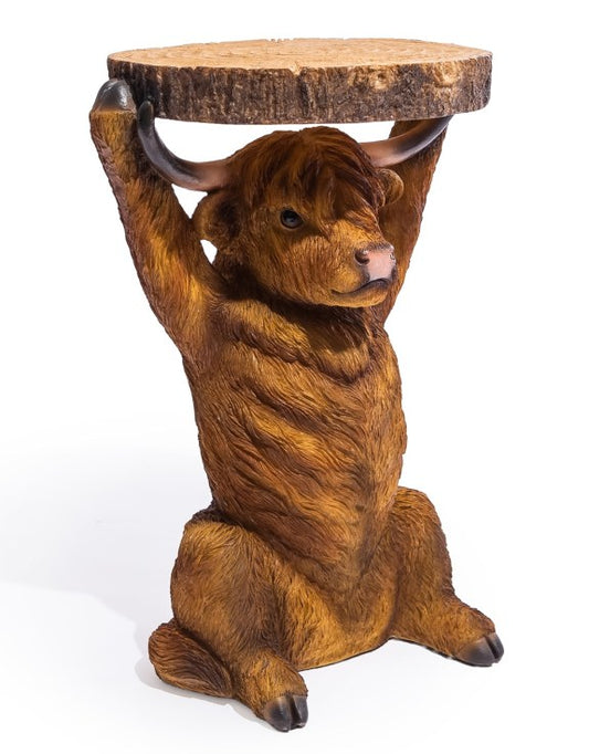 Highland Cow "Trunk Slice" Side Table