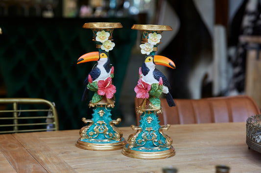 Pair of Ornate Toucan Candle Holders