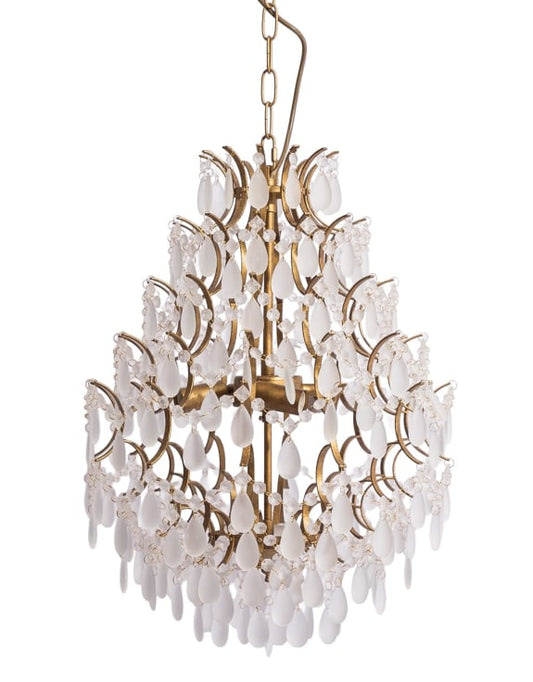 Antiqued Gold Multi Teardrop Chandelier - Frosted Crystals