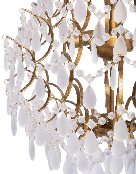 Antiqued Gold Multi Teardrop Chandelier - Frosted Crystals