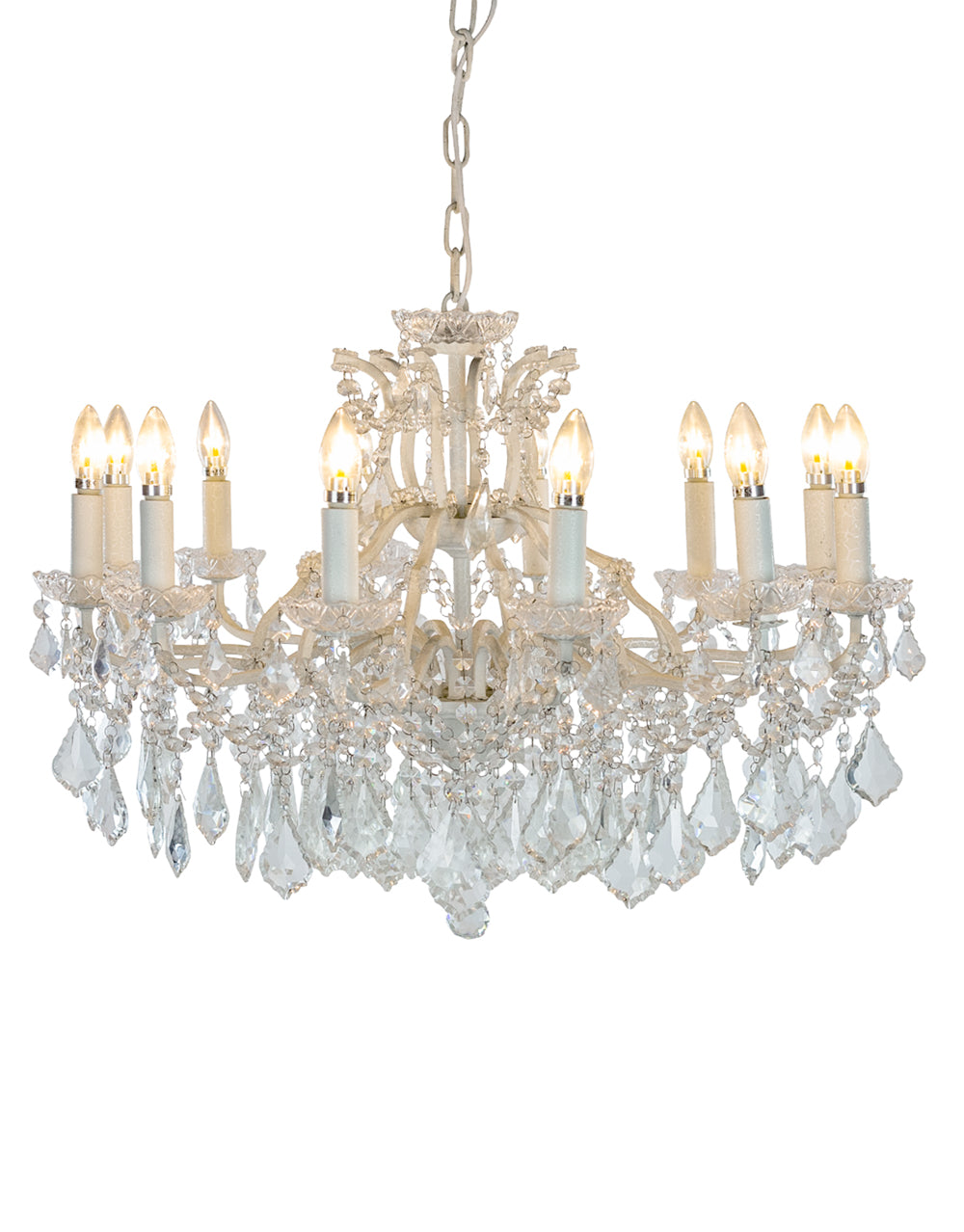 Shallow Antique Crackle White 12 Branch Chandelier - AS NEW x1 available at this discounted Price