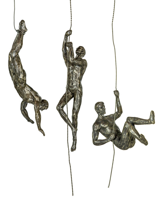 Set of 3 Antique Abseiling Men Wall Figures