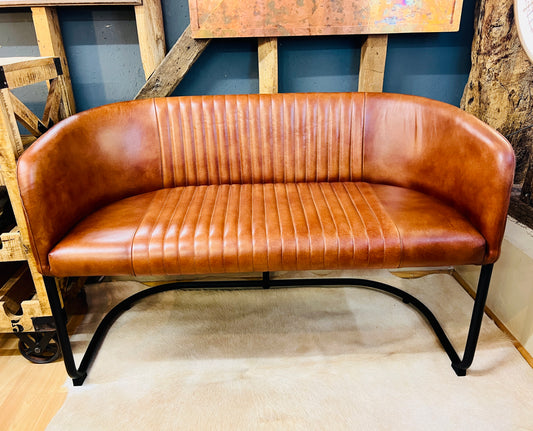 Industrial Vintage Leather & Iron Bench