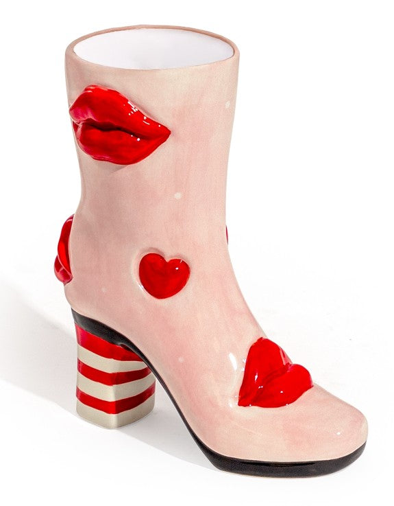 Ceramic Boot Vase - Heart & Lips