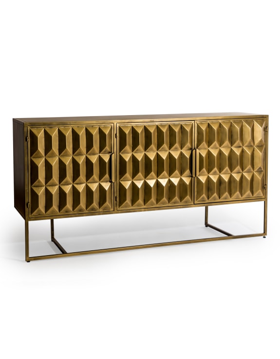 Industrial Three Door Metal Sideboard Fitzgerald Range Gold - Pre Order, Due Back November