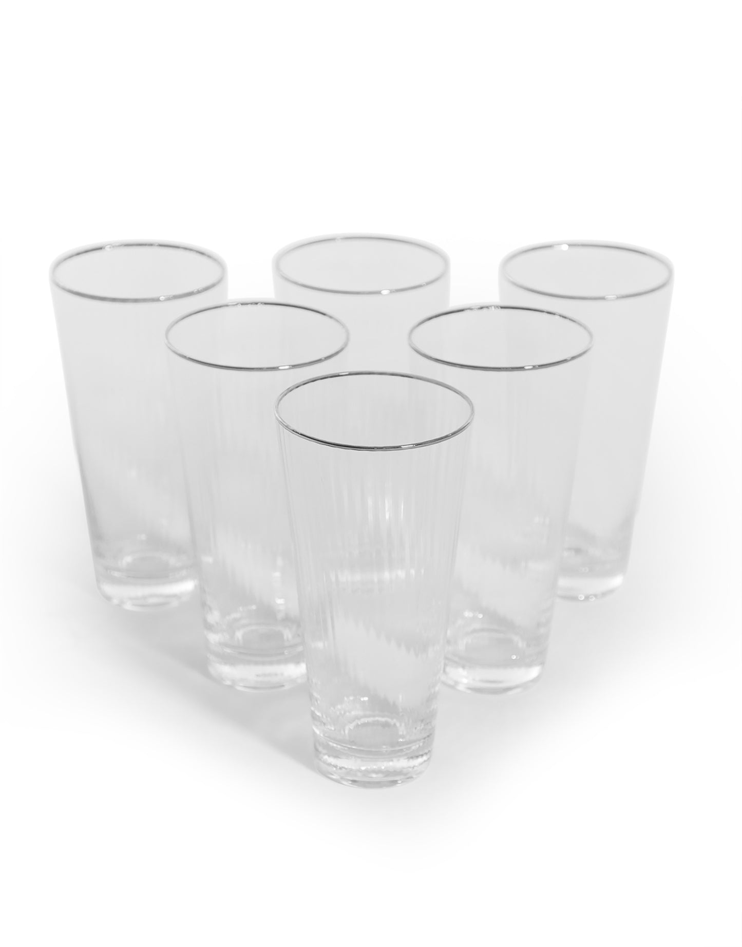 Set of 6 Traditional Highball Glass Tumblers with Silver Rims