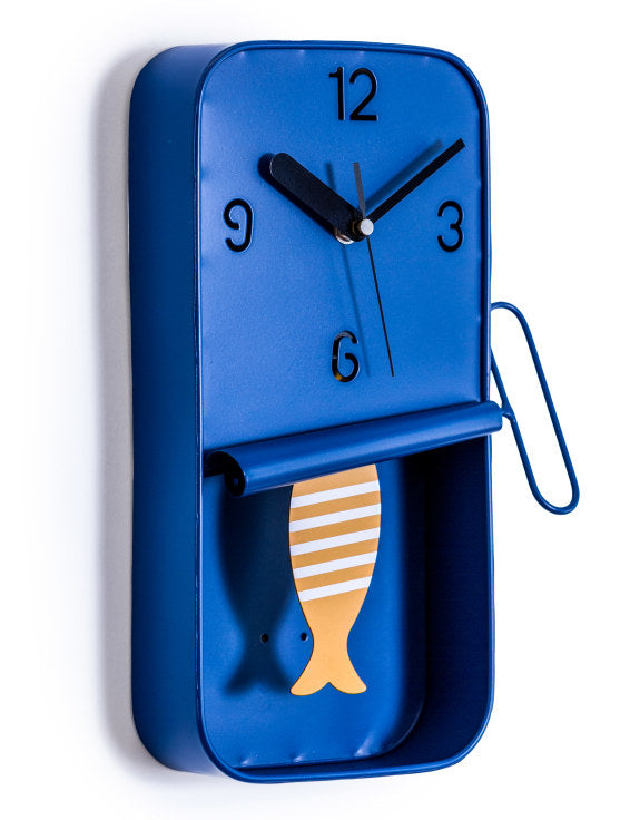 Blue Stripe Metal Sardine Tin Pendulum Wall Clock
