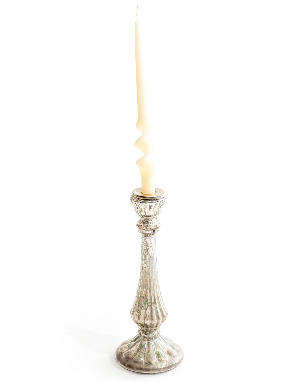 Medium Rustic Antique Silver Glass Candle Holder