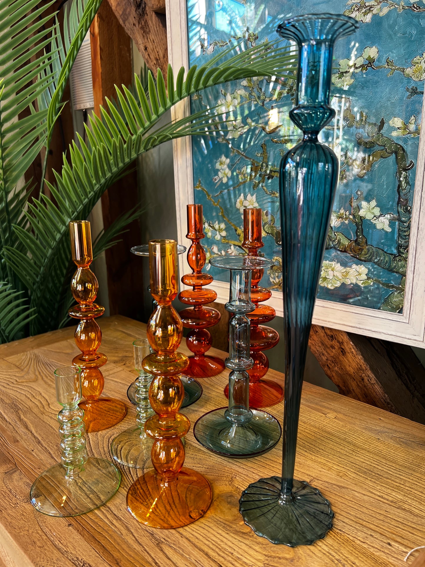 Glass Candle Holder - Tall Blue