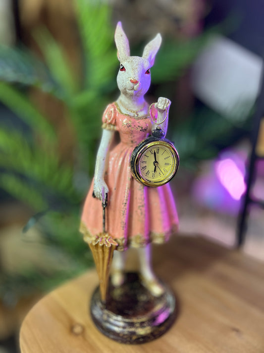The Lady White Rabbit Standing Clock Figure Pink