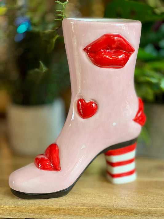 Ceramic Boot Vase - Heart & Lips