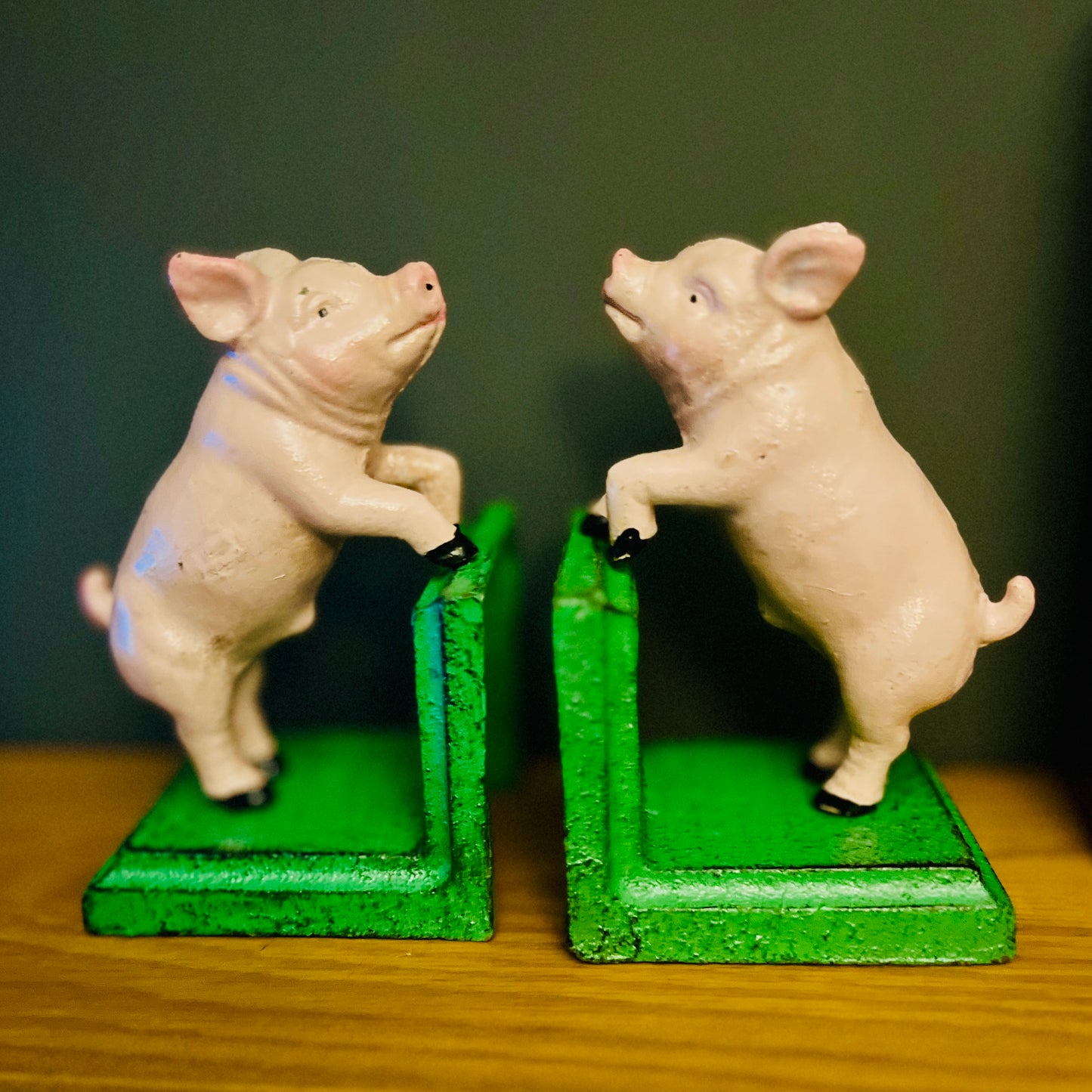 Cast Iron Antiqued Pair of Pig Bookends