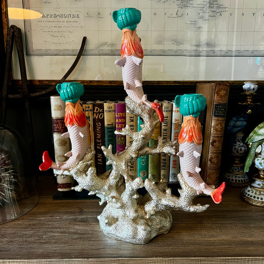 Ornate Carp & Coral Candlestick
