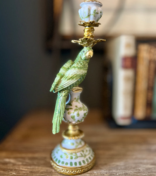 Ornate Parrot Candlestick Green