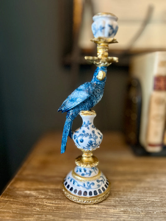 Ornate Parrot Candlestick Blue