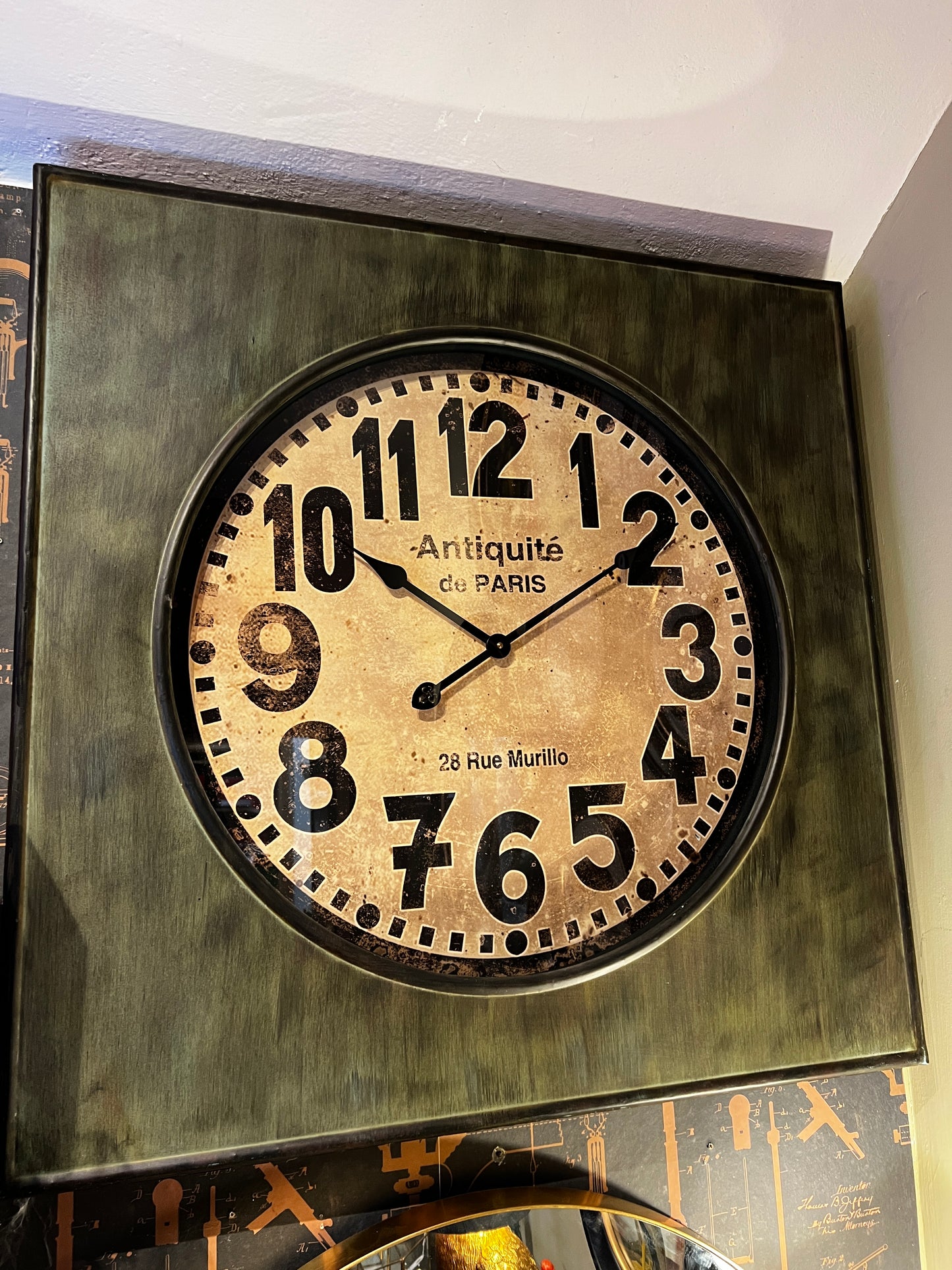 Large Square Antiqued 'Antiquite de Paris" Wall Clock