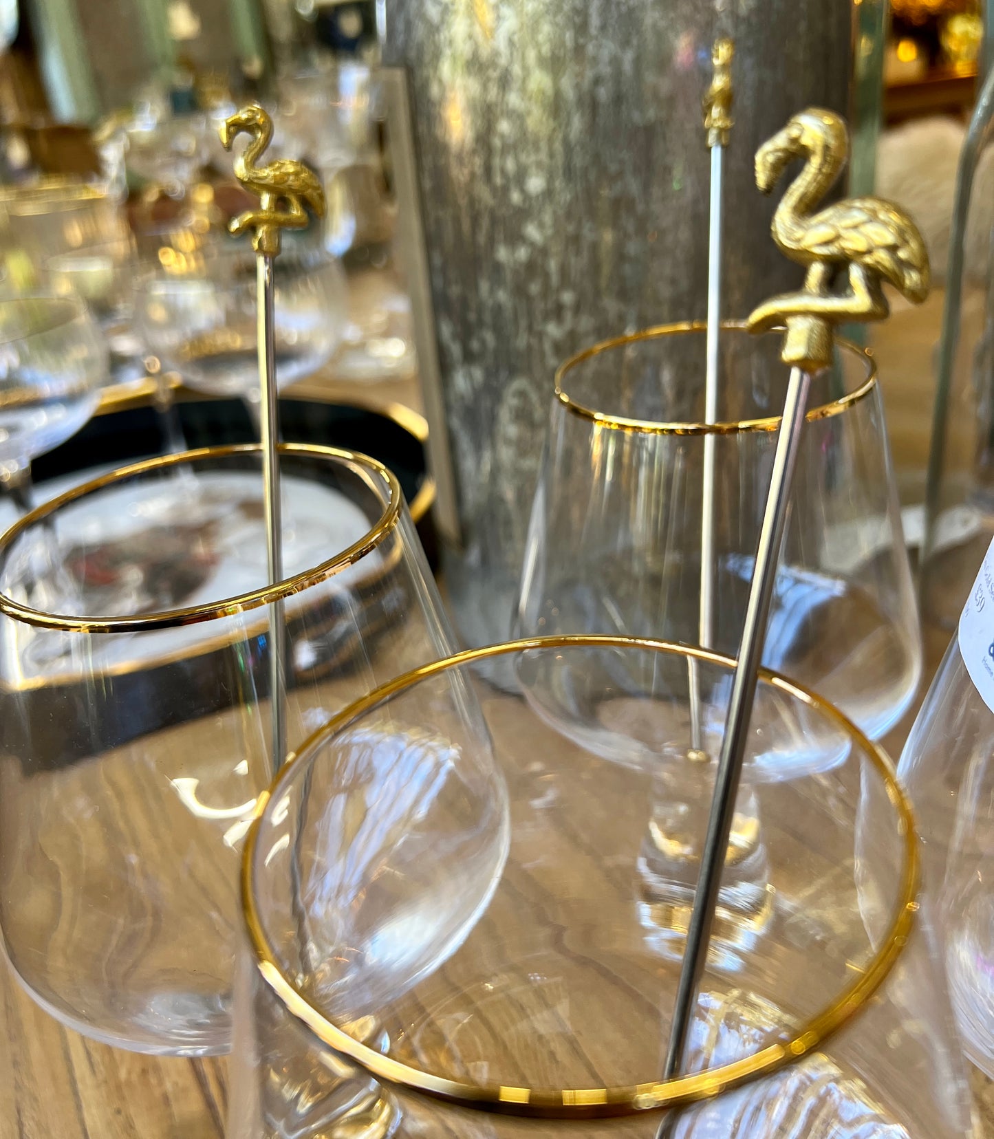 Set of 4 Gold Flamingo Drinks Stirrers