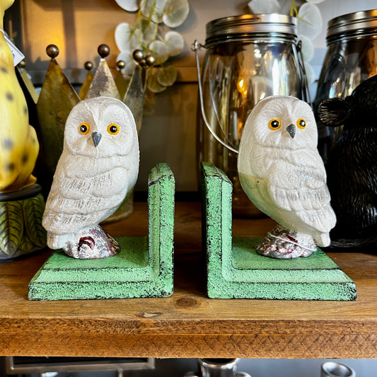 Cast Iron Antiqued Pair of Owl Bookends