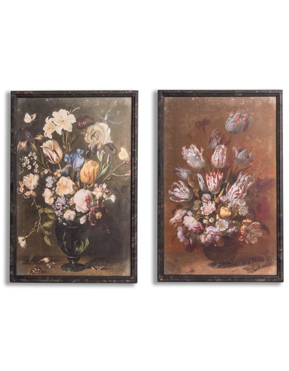 Set of 2 Antiqued Boho Floral Wall Prints - New Design
