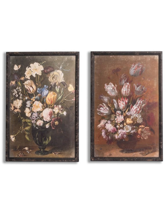 Set of 2 Antiqued Boho Floral Wall Prints - New Design