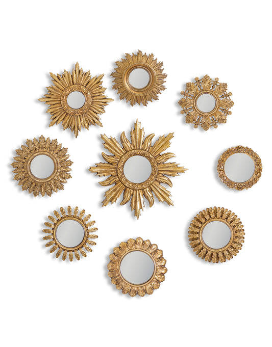 Ornate Set of 9 Assorted Gold Framed Mirrors