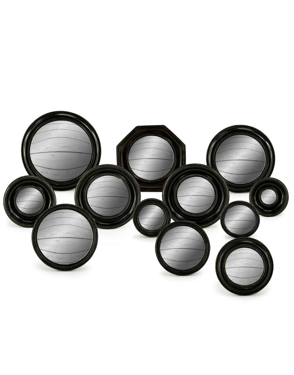Set of 12 Assorted Black Framed Convex Mirrors