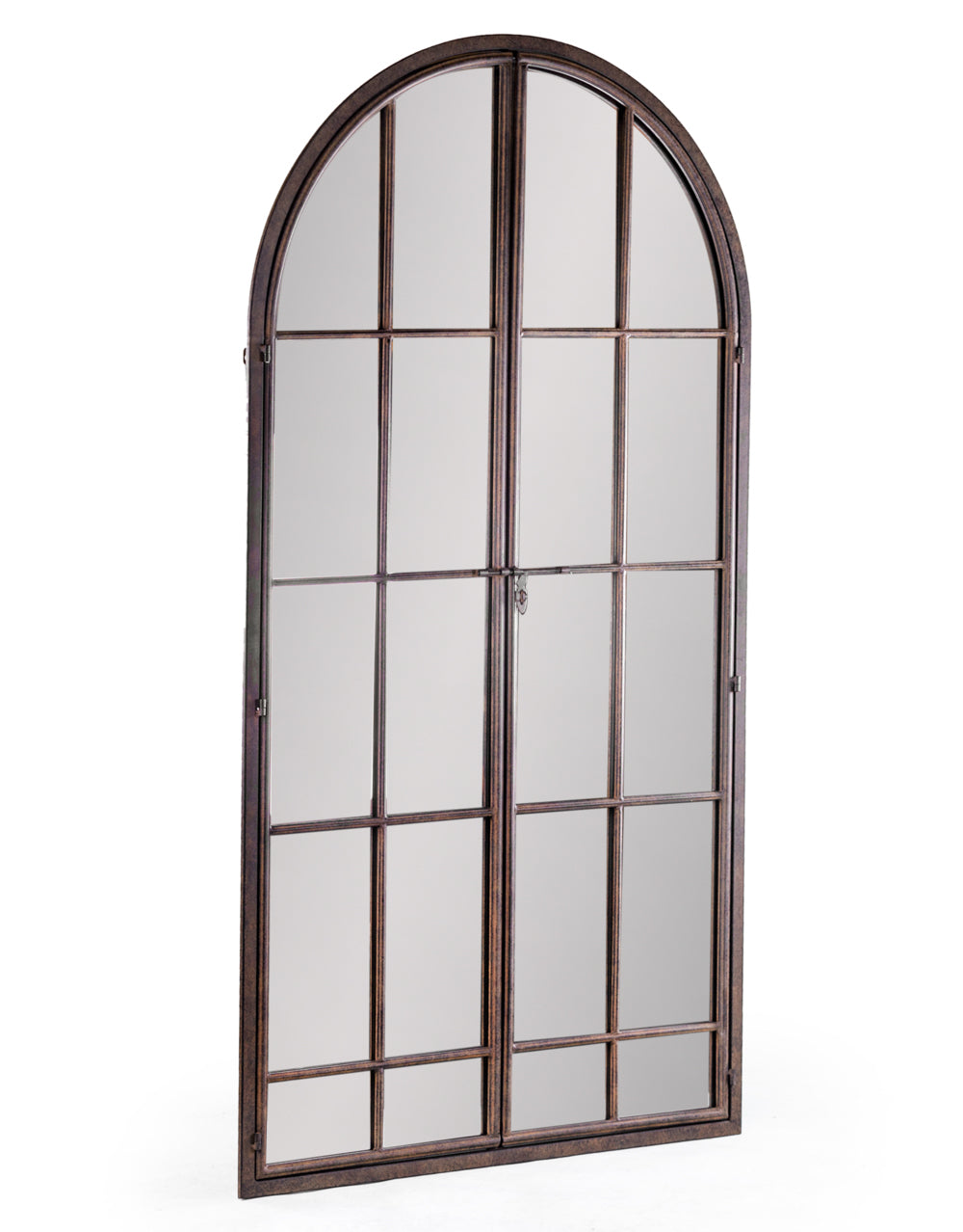 Antiqued Lead Grey Iron Large Arch Window Metal Mirror
