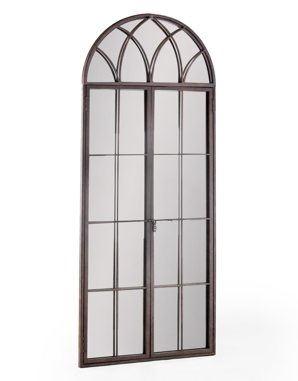 Antiqued Lead Grey Iron Tall Arch Window Metal Mirror