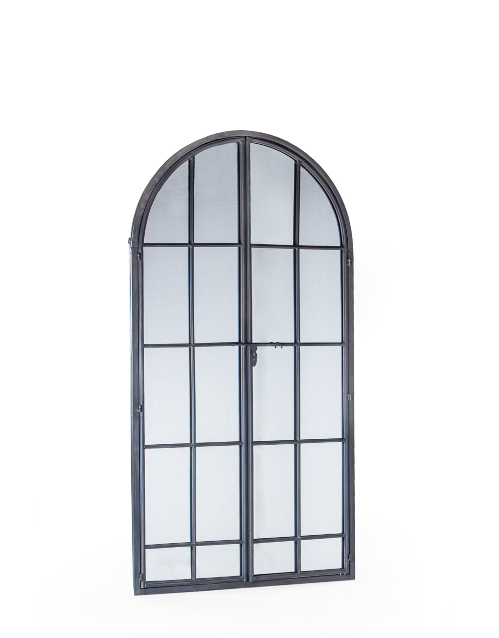 Antiqued Lead Grey Iron Large Arch Window Metal Mirror