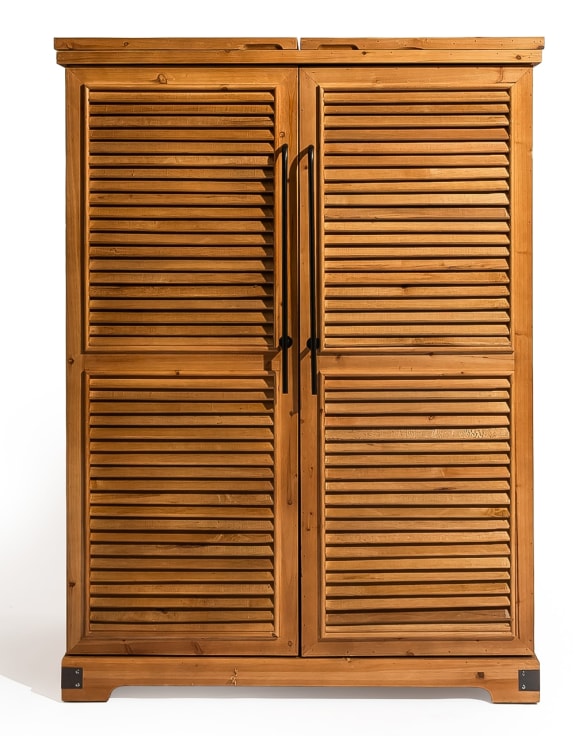Rustic Slatted Wood Fold-Out Bar Cabinet
