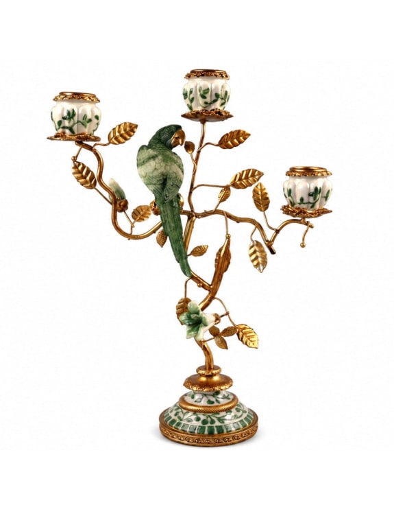 Ornate Parrot Branch Candle Holder