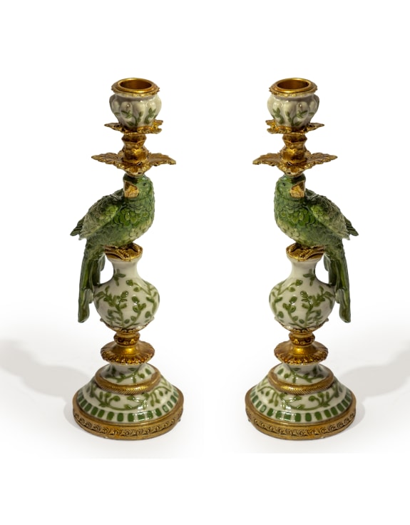 Ornate Parrot Candlestick Green