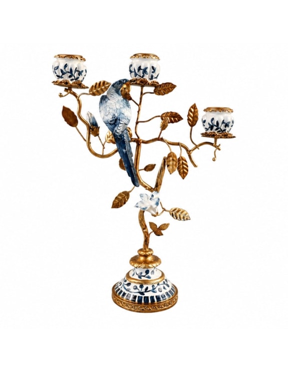 Ornate Parrot Branch Candle Holder