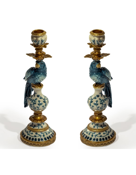 Ornate Parrot Candlestick Blue