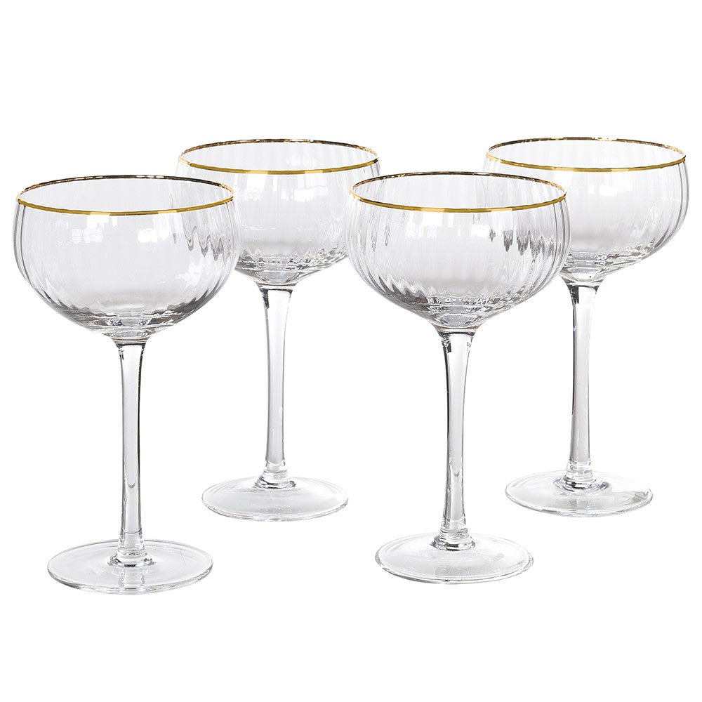 Set of Traditional Coupe Champagne Glasses with Gold Rims - Two Sizes Available
