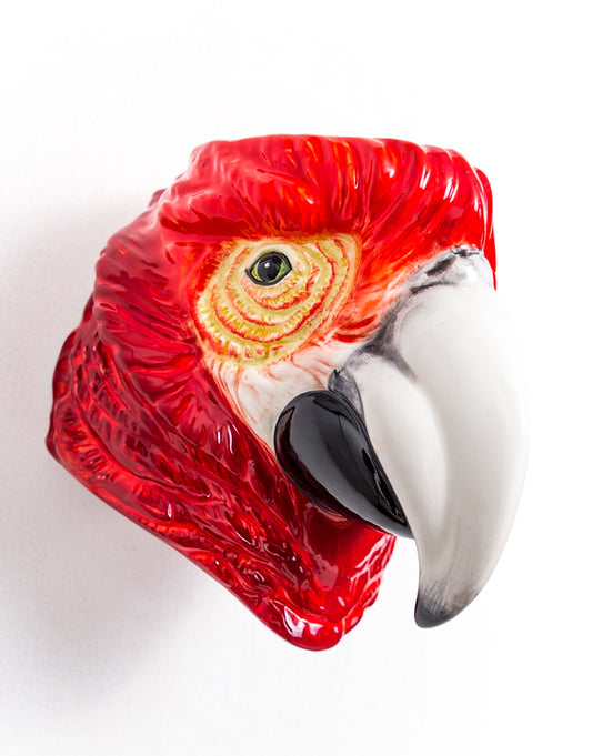 Hand Painted Ceramic Red Macaw/Parrot Head Wall Sconce Vase