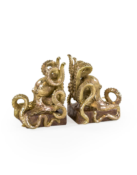 Gold Octopus Pair of Bookends
