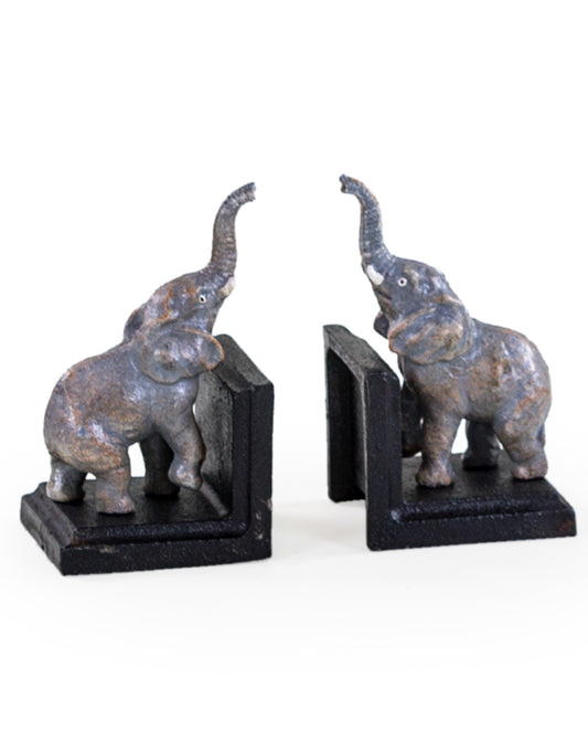 Cast Iron Antiqued Pair of Elephant Bookends