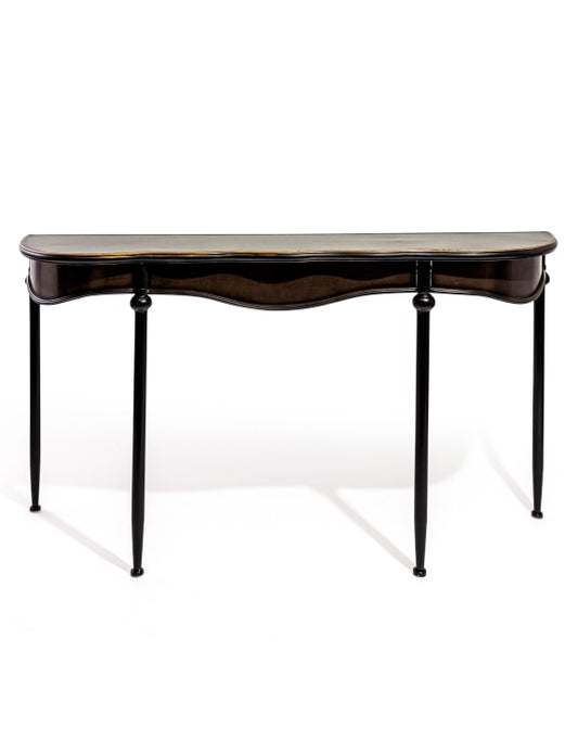 Black and Antiqued Gold Metal Console Table