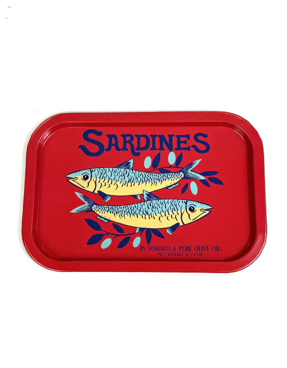 Retro Sardines Tin Serving Tray Red